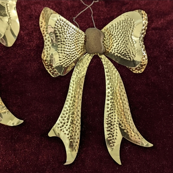 Lot of 3 Vintage 3D Gold Tin Hand Crafted Christmas Ornaments Mid-Late Century - Picture 2 of 11